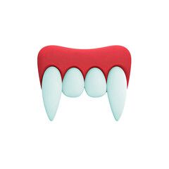 A playful design of cartoon vampire fangs with a whimsical red base.
