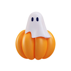 A playful ghost character emerging from a cute pumpkin, perfect for Halloween-themed items.