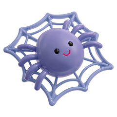 A playful purple spider toy sitting in a colorful web, perfect for children's fun.