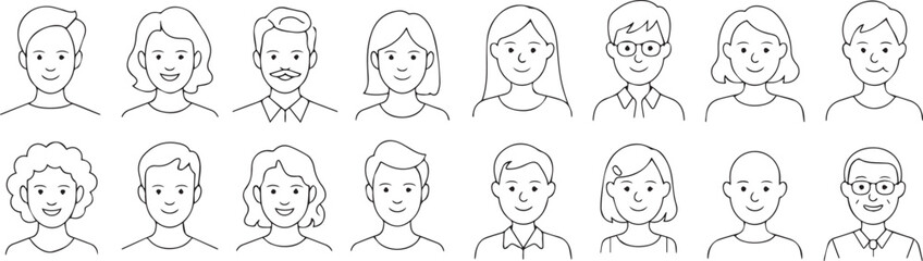 People avatar icon set line art