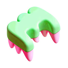 A whimsical, colorful tooth-shaped graphic element in vibrant green and pink.