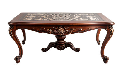 Realistic coffee table with beautiful decorative design, polished surface, isolated on transparent background, PNG format.
