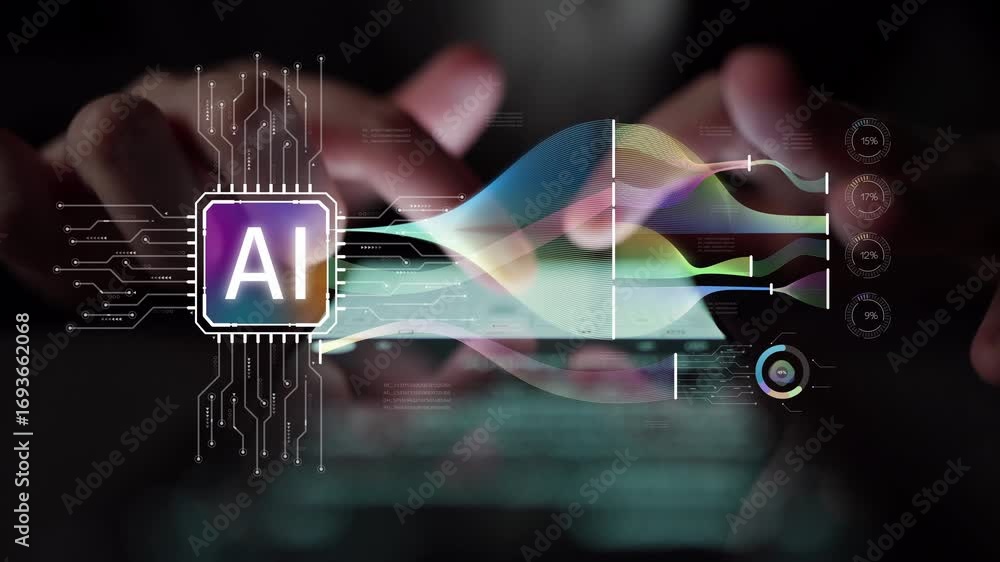 Aufkleber ai assistant brain processor with llm technology, big data, machine learning, generative ai for busi