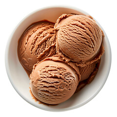 Fototapeta premium Chocolate ice cream scoops in white bowl top view isolated 