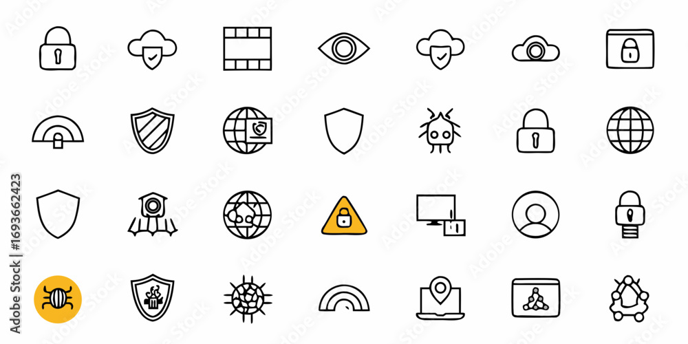 Poster digital security icons convey protection cloud data privacy network threat detection and access cont