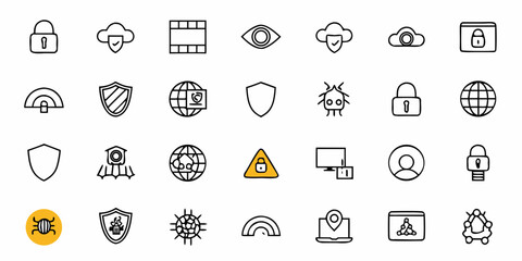 Digital security icons convey protection cloud data privacy network threat detection and access control