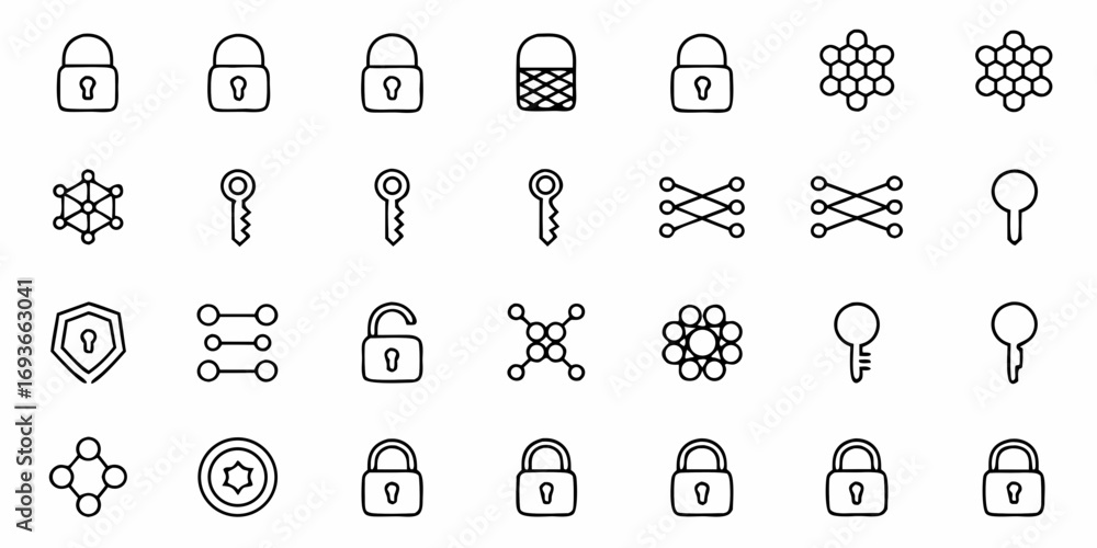 Poster secure digital access icons featuring locks, keys, and network nodes for data protection concepts