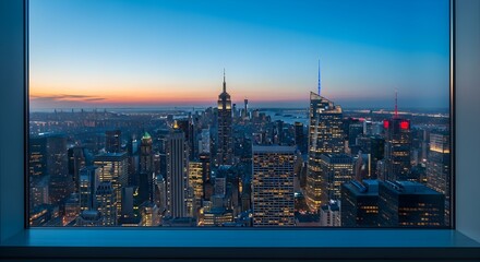 Obraz premium New York City Skyline View from Window at Twilight