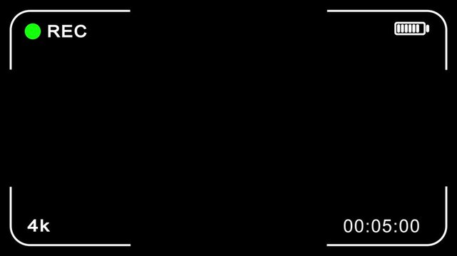 Video recoding camera screen with black background. Video recording screen template with video parameters.