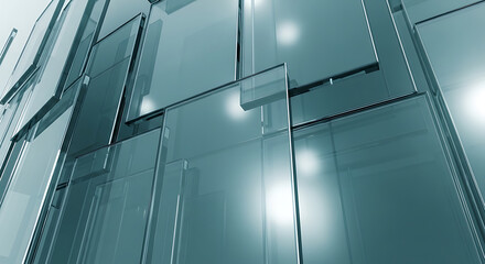 Abstract Glass Panels Modern Architectural Design with Reflective Surfaces and Geometric Shapes