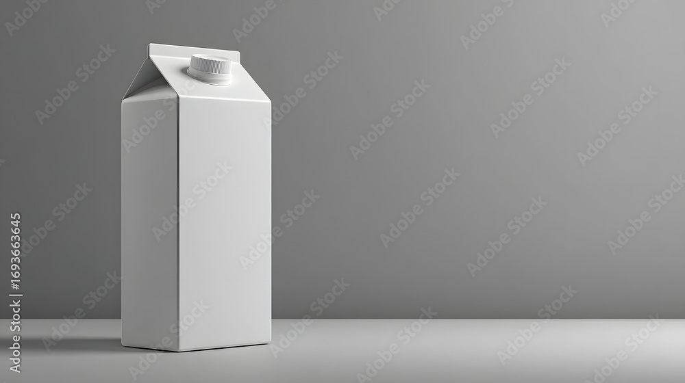 Poster front-facing milk carton mockup with blank surface and soft gradient background, space for branding 