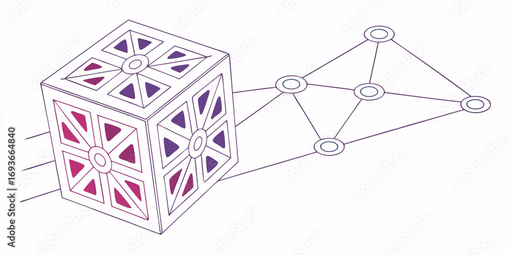 Poster abstract cube and network concept representing data, connections, and digital transformation