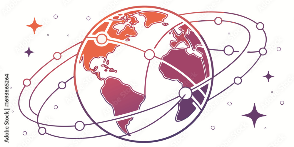 Poster global network connecting the world with modern technology and data transfer