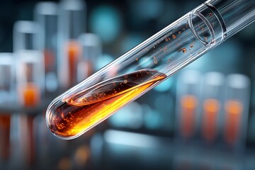 Vibrant scientific experiment with glowing liquid in a test tube, symbolizing research, discovery, and innovation in modern science