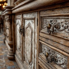 Antique wooden cabinet with carvings