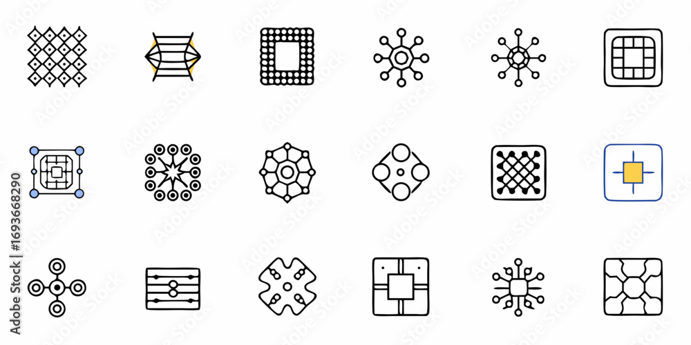 Poster diverse set of innovative tech and networking icons for modern digital solutions and connectivity