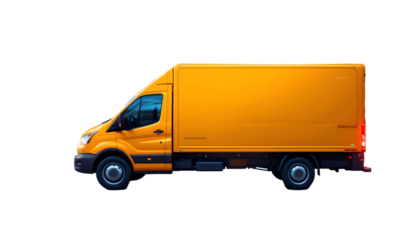 Yellow delivery van for transportation of goods isolated on transparent background
