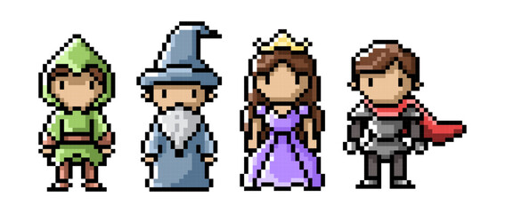 Pixel Art Fantasy Characters Set