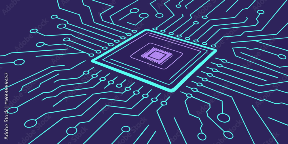 Aufkleber digital circuit board with central processor chip, conveying innovation and high-tech connectivity