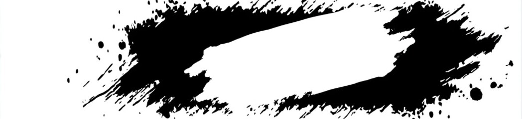 Abstract black ink splatter with a central white space