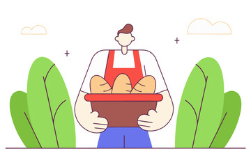 Baker holding basket of bread isolated on transparent background