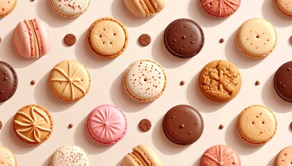 Obraz premium Indulge in delightful sweet treats featuring colorful macarons and gourmet cookies
