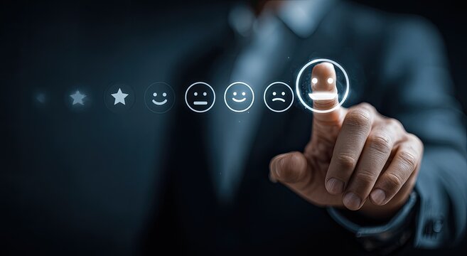 Businessperson selecting positive customer feedback