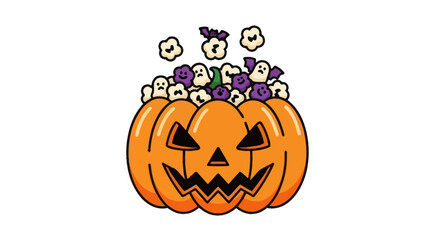 Spooky Jack-o-Lantern Pumpkin Filled with Halloween Candy and Ghosts.