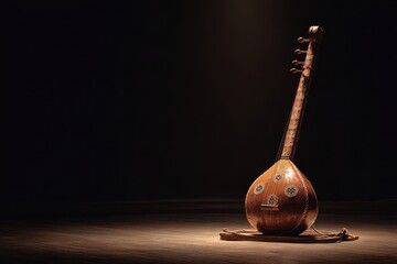 Ornate Oud, Traditional Middle Eastern Stringed Instrument, Dark Background