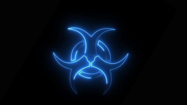 Blue neon Glowing quarantine and outbreak alert sign. Bio hazard warning quarantine poster.