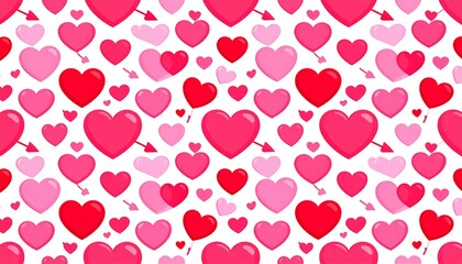 Vibrant pink and red hearts with Cupid's arrows create a romantic, celebratory Valentine's Day pattern