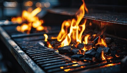 Close-up of charcoal grill flames