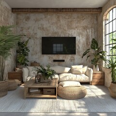 Boho interior design of modern living room, home, Generative AI