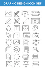 Graphic Design Icon Set Featuring Outline Style and Creative Tools Symbols