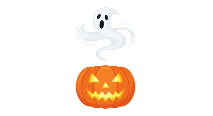 Spooky Halloween Ghost Floating Above a Jack-o-Lantern.
