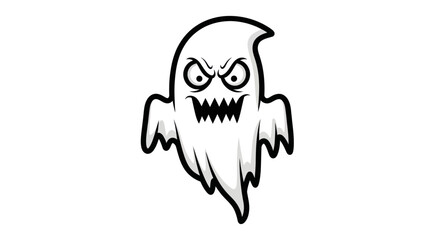 Cartoon Ghost with Angry Expression and Sharp Teeth.