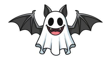 Cartoon Ghost with Bat Wings and Smiling Face.