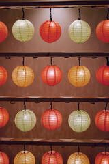 Traditional Japanese Paper Lanterns at Night Festival