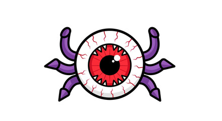 Cartoon Eye Creature with Purple Tentacles and Red Iris.