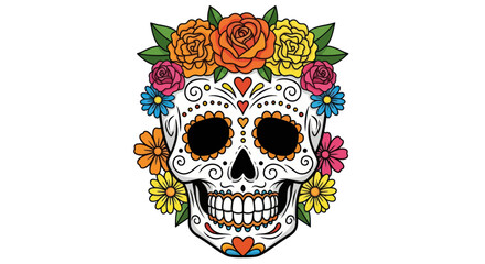 Decorated Sugar Skull with Floral Crown for Day of the Dead.