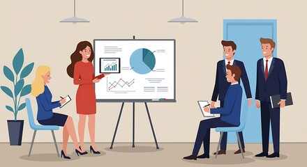 Fototapeta premium Business presentation by a female executive to colleagues in office