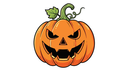 Cartoon Jack-o-lantern with Spooky Face and Green Stem.