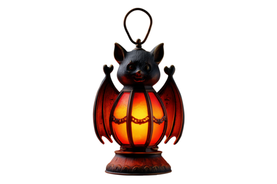 A Halloween lantern shaped like a bat, isolated on a transparent background.