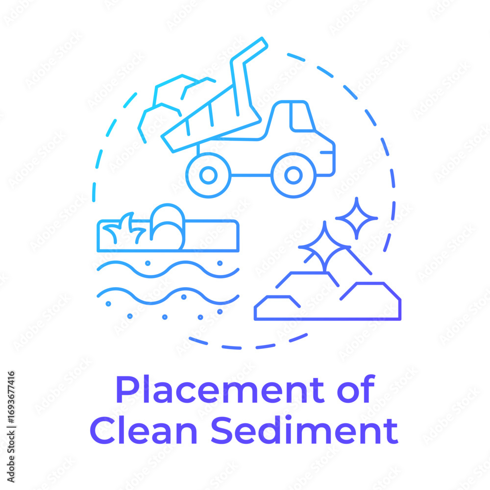 Poster placement of clean sediment blue gradient concept icon. adding uncontaminated soil. phase of wetland