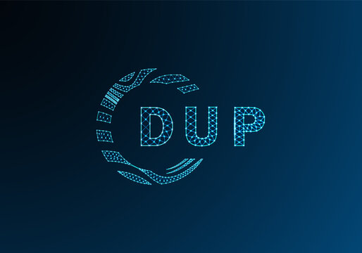 DUP low poly letter logo vector design. DUP lower poly logo design. DUP unique low poly logo design.