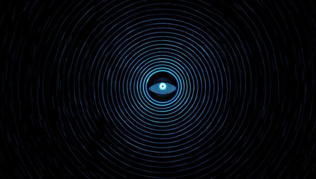 Abstract concentric circles surrounding a stylized eye