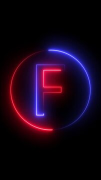 Red And Blue Neon Letter F Inside A Circle On Black Background alphabet