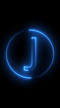 Blue Neon Letter J Inside Oval Ring On Black Background alphabet light
