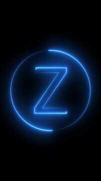 Blue Neon Letter Z Inside a Glowing Circle on Black Background image photo