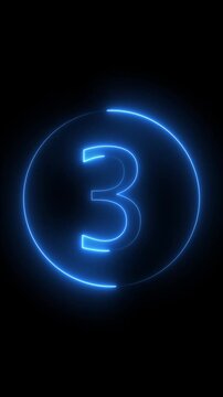 Blue Neon Number 3 Inside a Glowing Circle on Black Background image photo